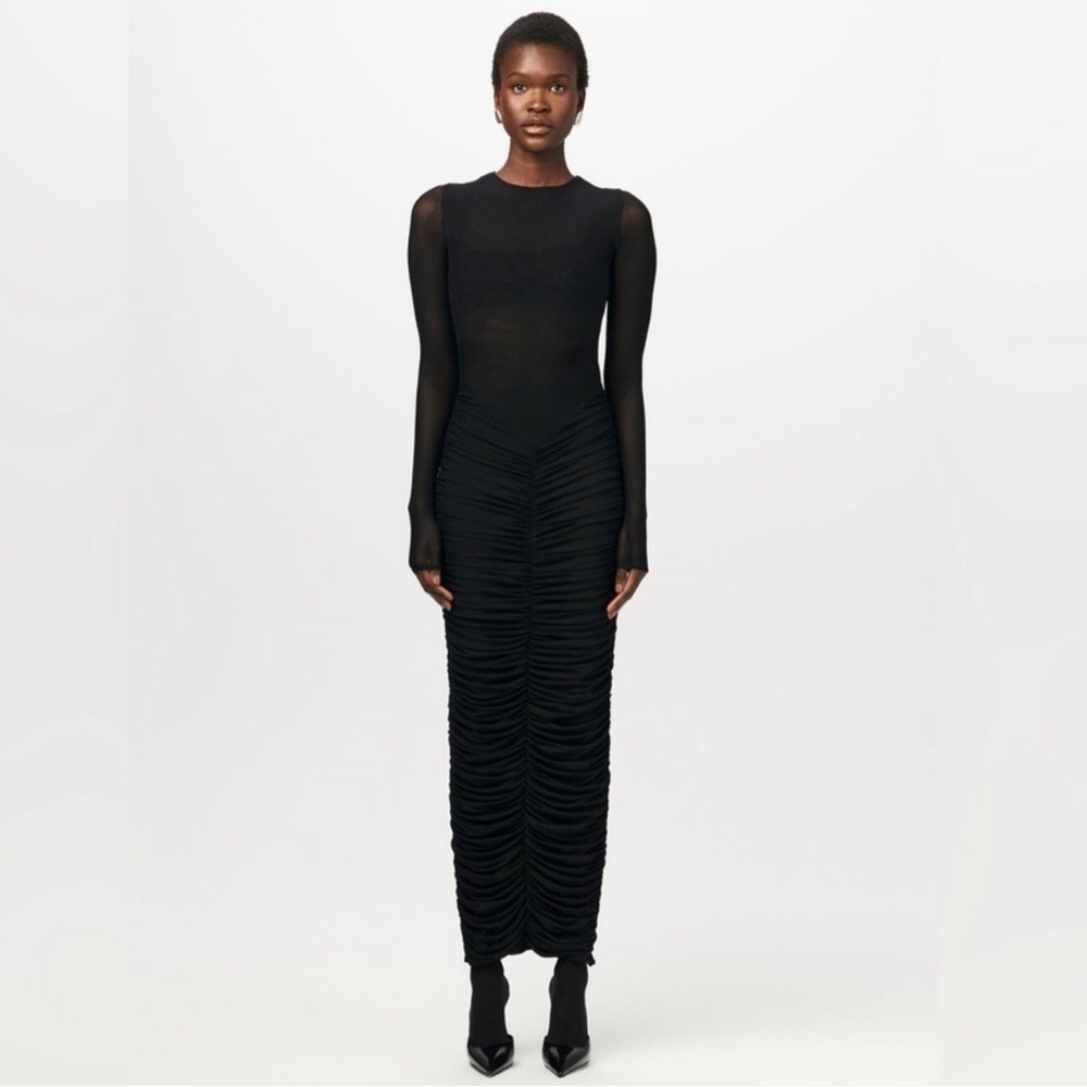 Naked Wardrobe Ruched Mesh Midi Dress